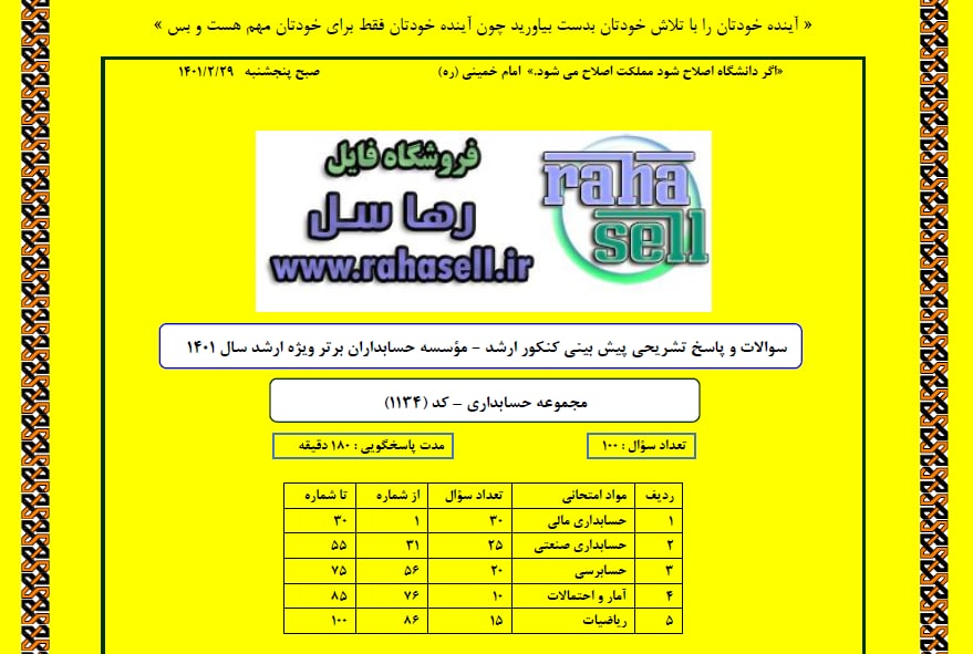 سوال و حل تشریحی پیش بینی کنکور ارشد حسابداری سال 1401